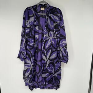Junko Koshino Floral Long Open Cardigan Women's One Size Purple Linen Italy Made